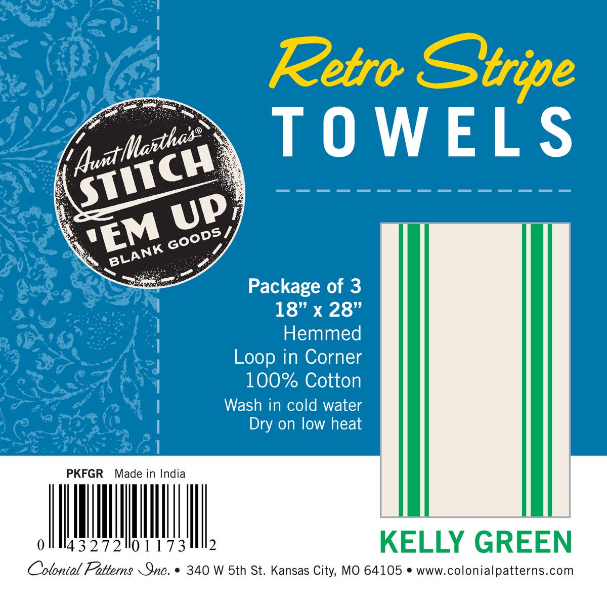 Vintage Farmhouse Retro Bold Twill Kelly Green Stripe Towels