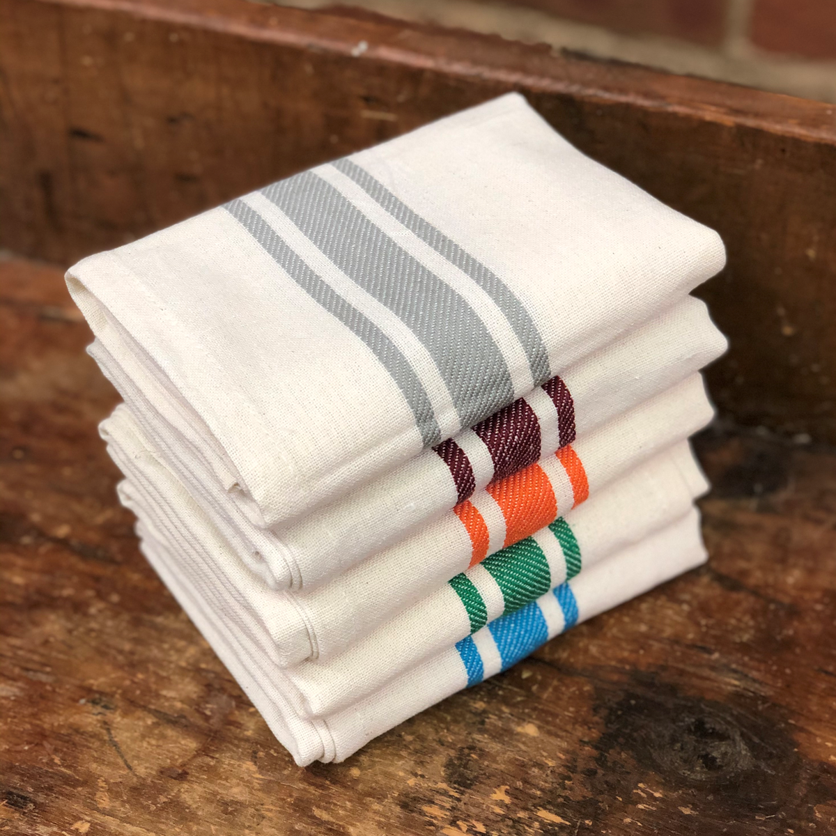 Vintage Farmhouse Retro Bold Twill Kelly Green Stripe Towels