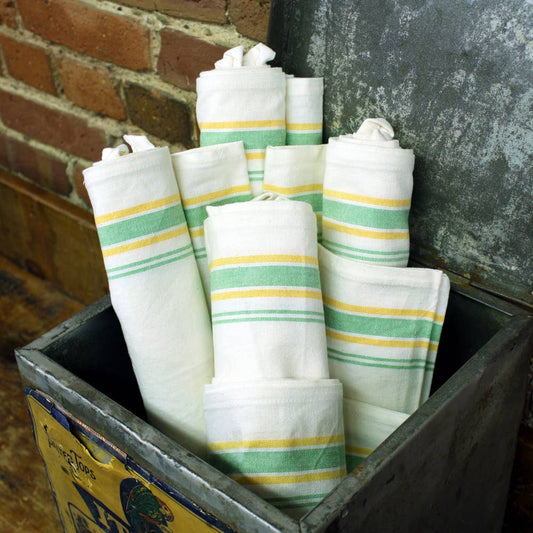 Vintage Farmhouse Retro Green/Yellow Stripe Towels