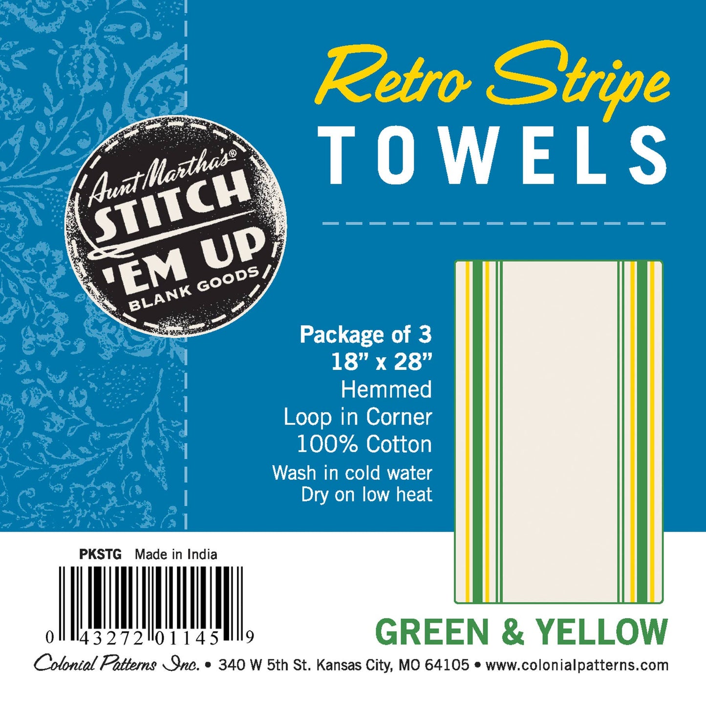 Vintage Farmhouse Retro Green/Yellow Stripe Towels