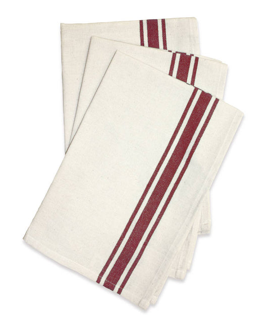 Vintage Farmhouse Retro Bold Twill Maroon Stripe Dishtowels