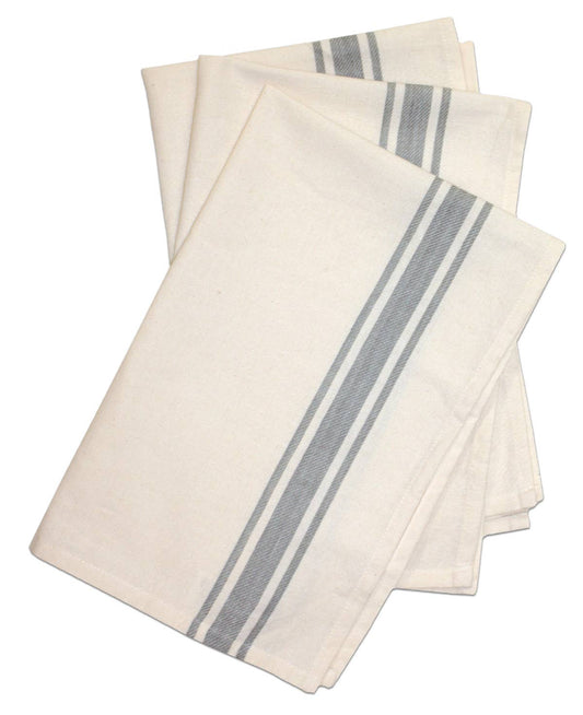 Vintage Farmhouse Retro Bold Twill Gray Stripe Dishtowels